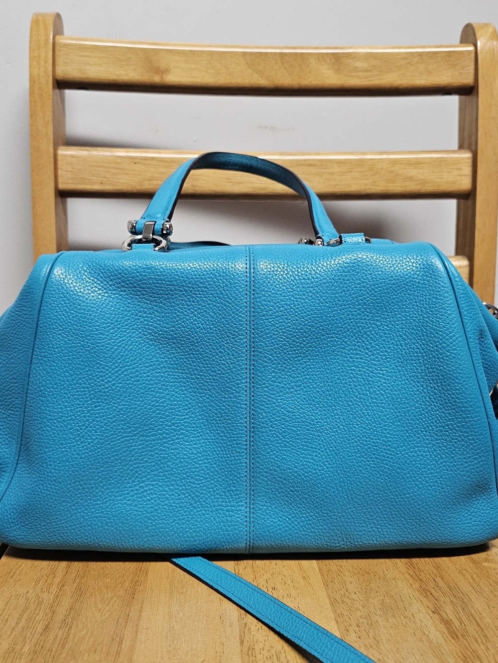 COACH Turquoise Pebbled Leather Satchel Bag Maximalist Luxury Purse Handbag - Picture 2 of 12
